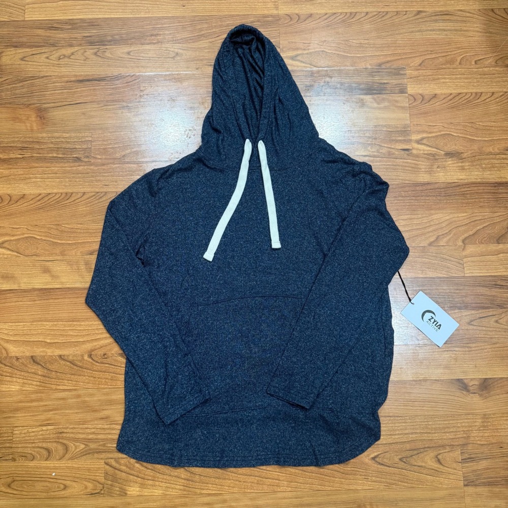 Zyia Active Navy Pocket Boyfriend Hoodie Heathered Blue 1638S Mens Small NWT